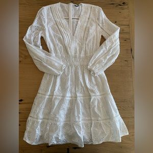 Guess Naya Eyelet Mini White Dress Cotton Blend Long Sleeve Women’s Small NWT